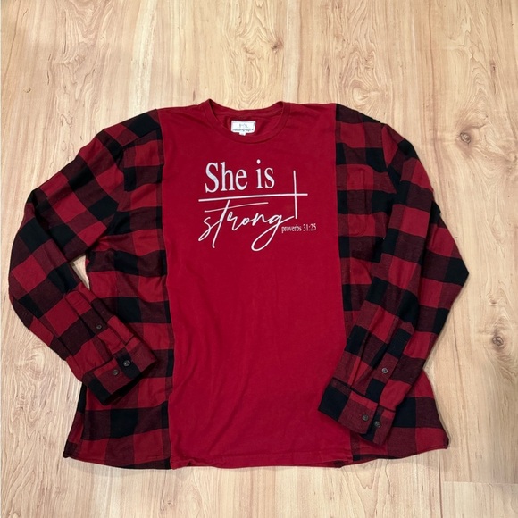 She is strong Upcycled flannel size 2XL oversized - Picture 1 of 1